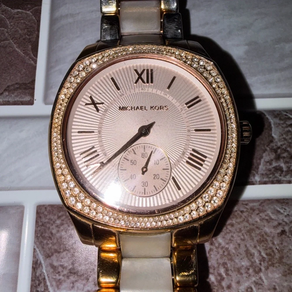 Rose Gold and Silver Watch with Crystal Accents